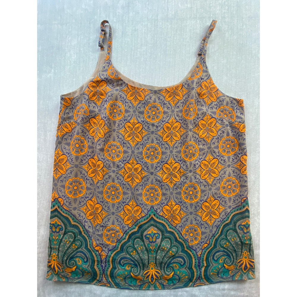 Cabi Boho Medallion Paisley Print Camisole Top Orange Teal Grey Large 3082